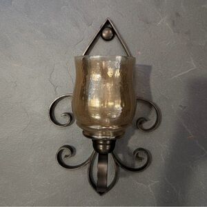 Fleur de Lis Metal and Glass Bronze Wall Sconce